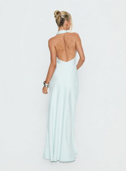 Strawberry Clouds Hotstone Satin Maxi Dress Icy Blue