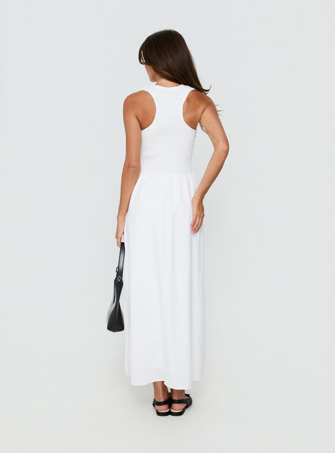 Highgate Drop Waist Pleat Detail Maxi Dress White