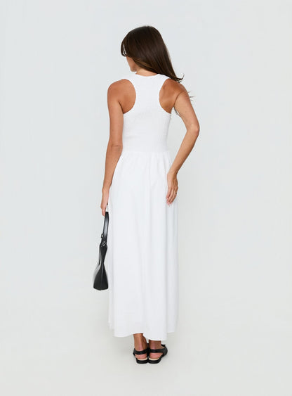 Highgate Drop Waist Pleat Detail Maxi Dress White