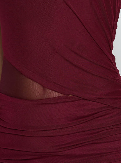 Desta Halter Sheer Maxi Dress Burgundy