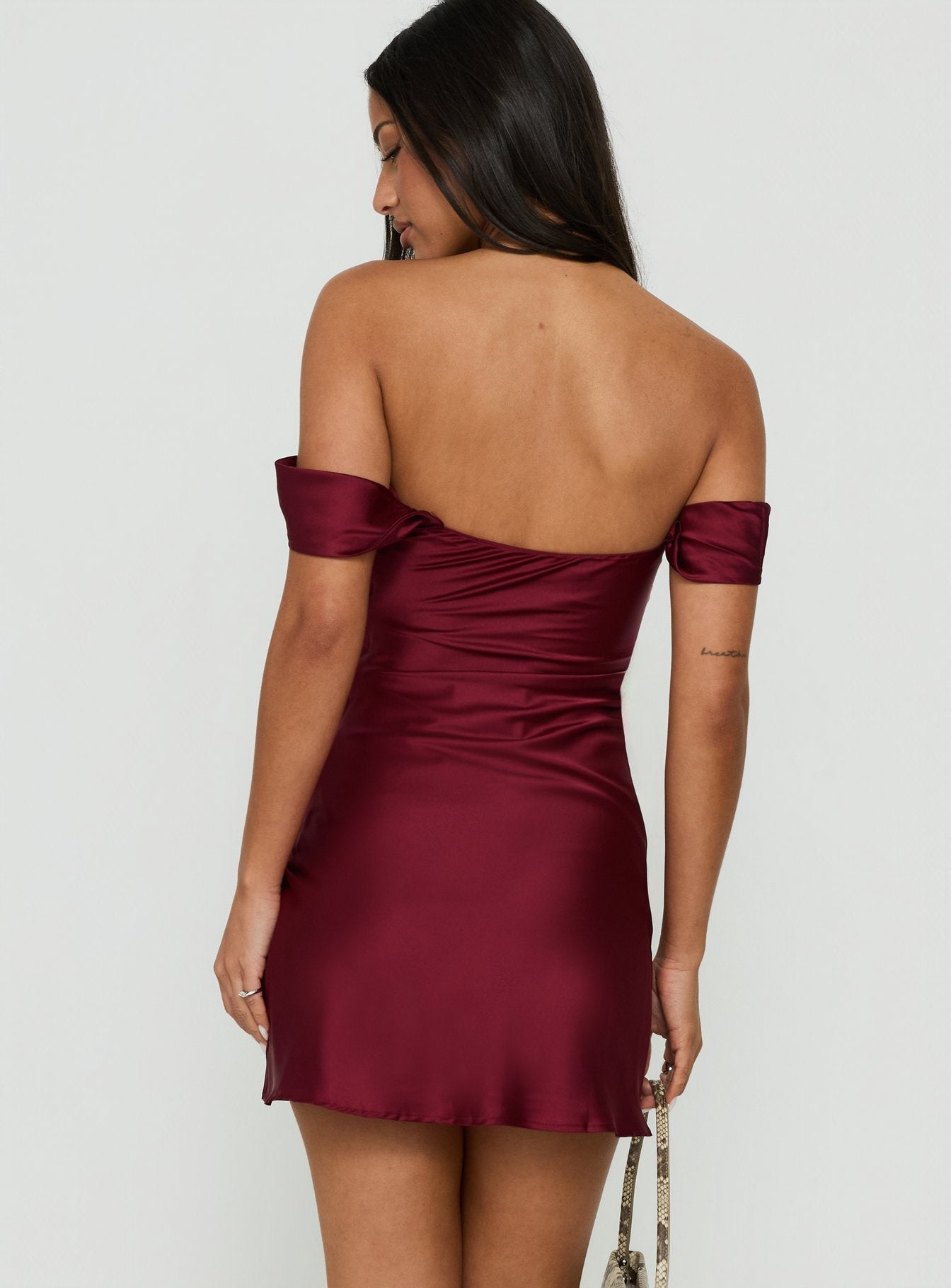Zabbarra Off The Shoulder Mini Dress Burgundy