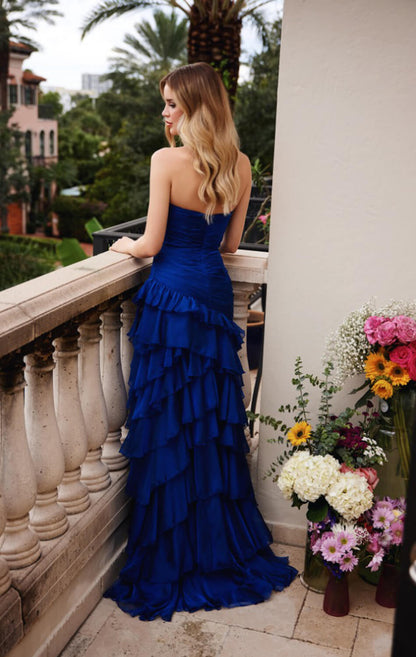 40118 Ava Presley Tiered Ruffle Strapless Chiffon Dress