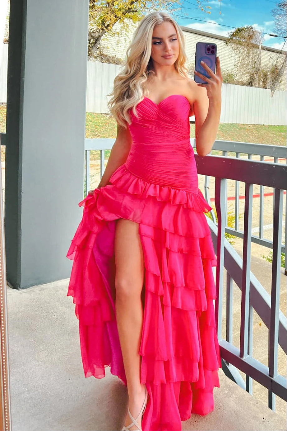 40118 Ava Presley Tiered Ruffle Strapless Chiffon Dress