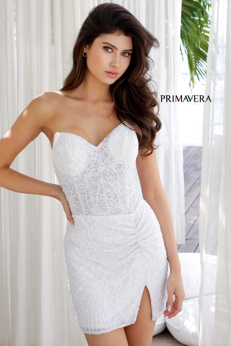 4201 Primavera Strapless Beaded Sweetheart Mini Dress