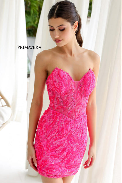 4222 Primavera Sequin Cocktail Dress with Illusion Bodice