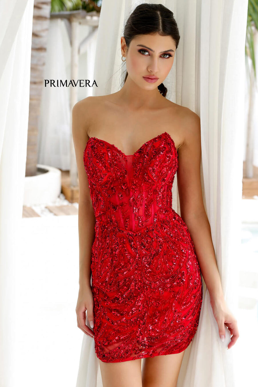 4222 Primavera Sequin Cocktail Dress with Illusion Bodice