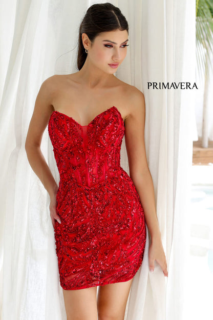 4222 Primavera Sequin Cocktail Dress with Illusion Bodice