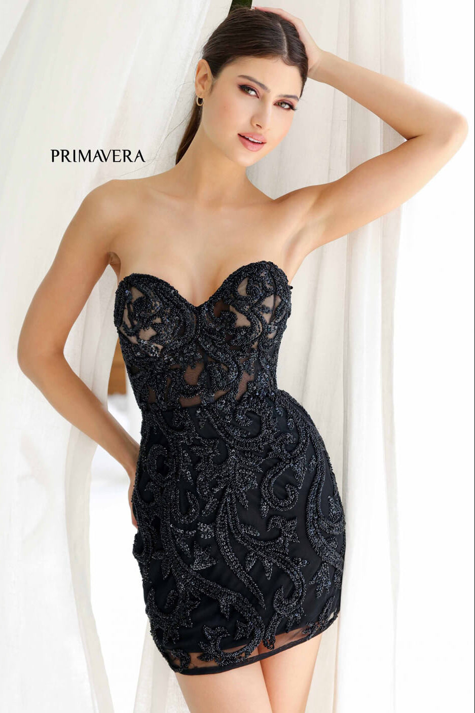 4227 Primavera Beaded Sweetheart Corset Mini Dress