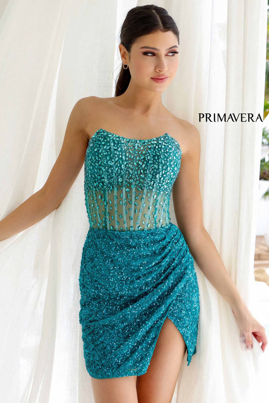 4231 Primavera Strapless Crystal Embellished Mini Dress