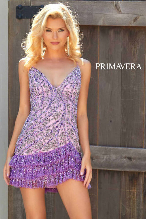 4242 Primavera Ruffle Hem Beaded Mini Dress