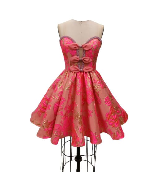 42466 Ava Presley Floral Brocade Mini Dress With Bows