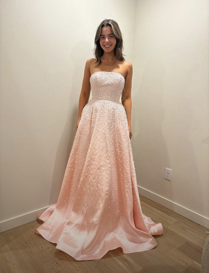 42500 Ava Presley Strapless A- Pearl Embellished Dress