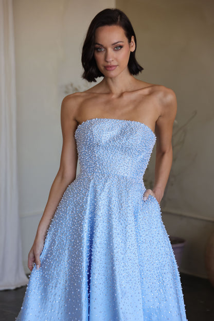 42500 Ava Presley Strapless A- Pearl Embellished Dress