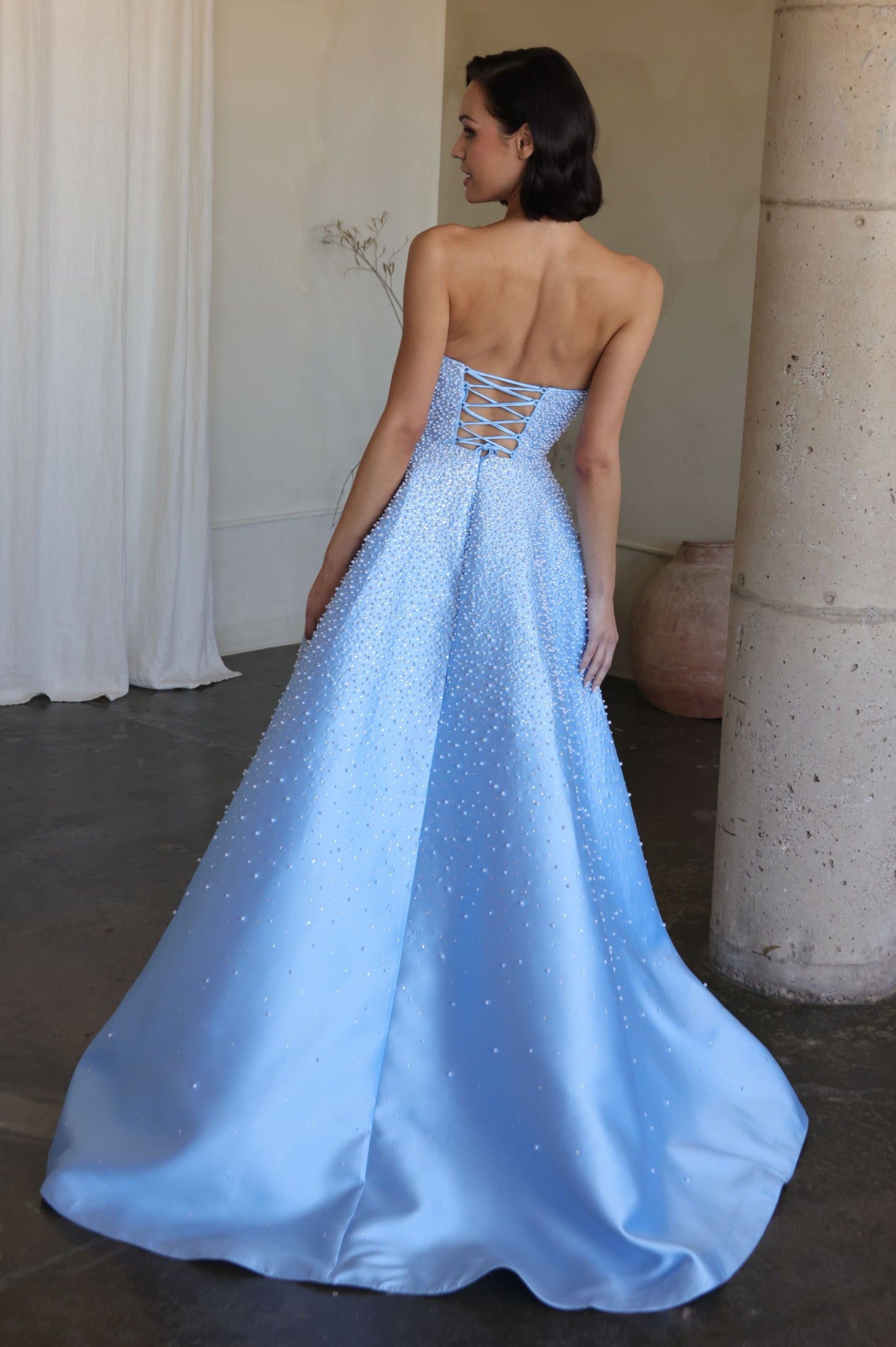 42500 Ava Presley Strapless A- Pearl Embellished Dress