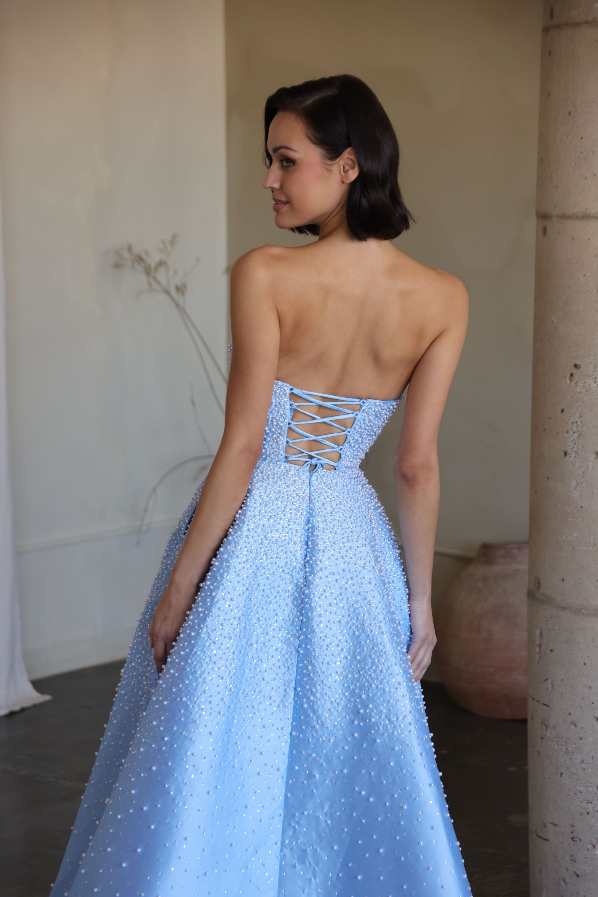 42500 Ava Presley Strapless A- Pearl Embellished Dress