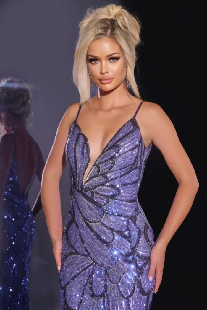 42600 Jovani Royal Blue Butterfly Wing Sequin Dress