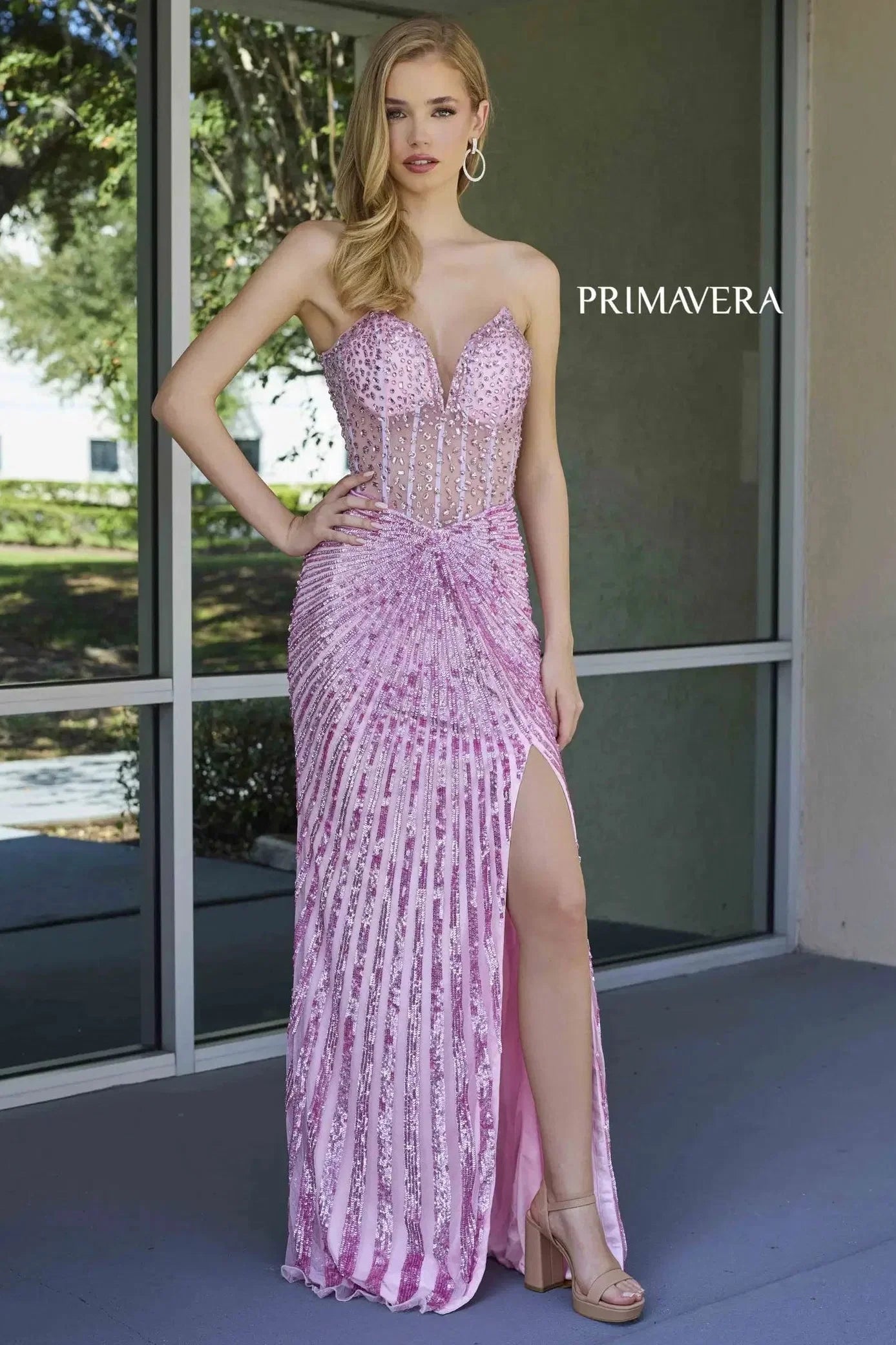 4304 Primavera Strapless Beaded Evening Gown