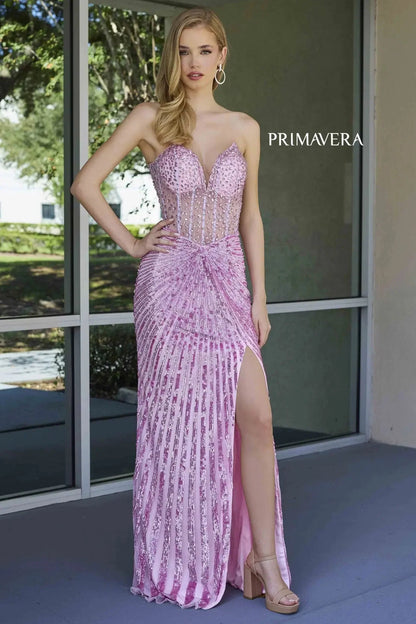 4304 Primavera Strapless Beaded Evening Gown