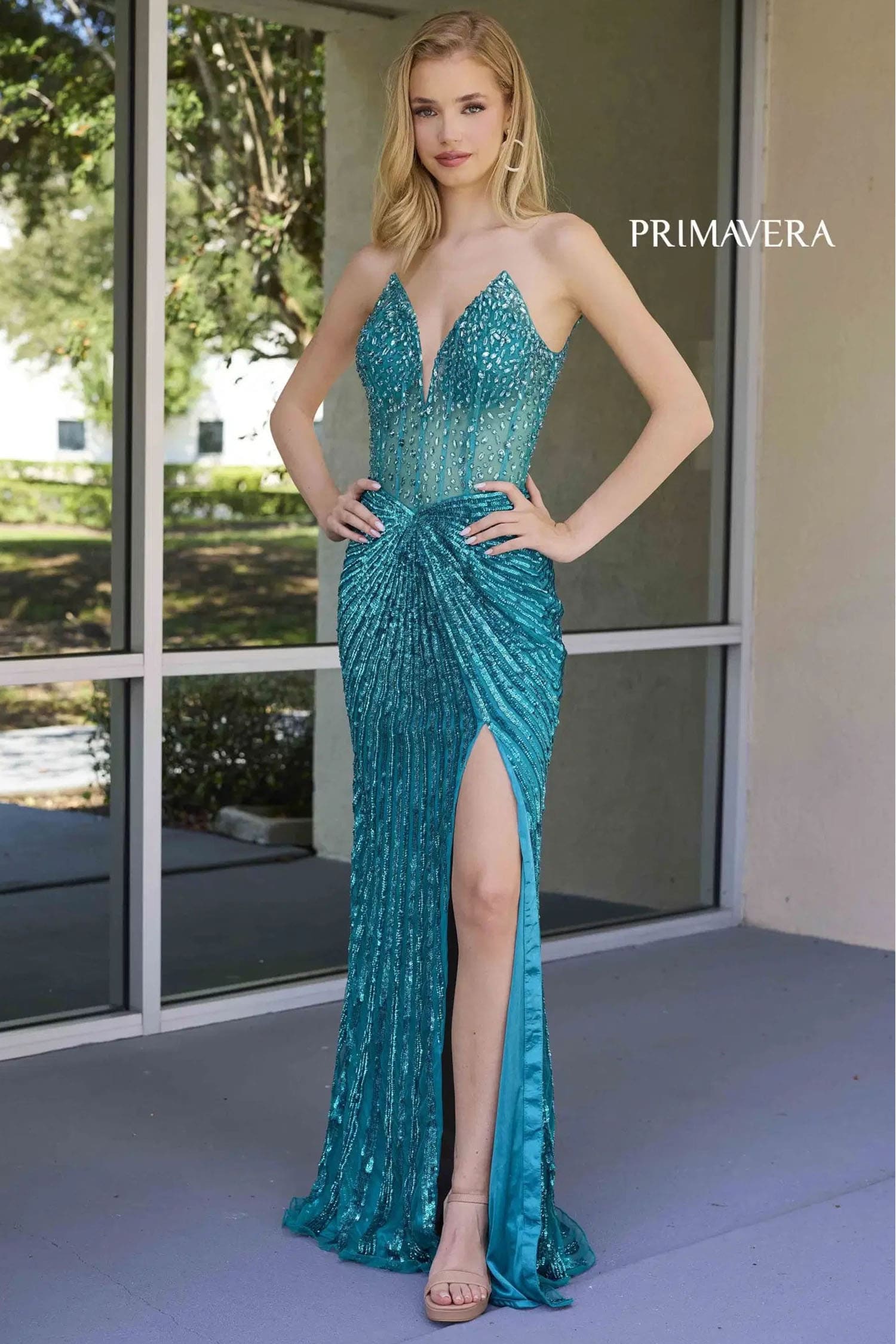 4304 Primavera Strapless Beaded Evening Gown