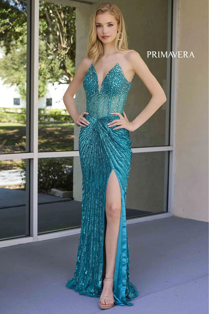 4304 Primavera Strapless Beaded Evening Gown