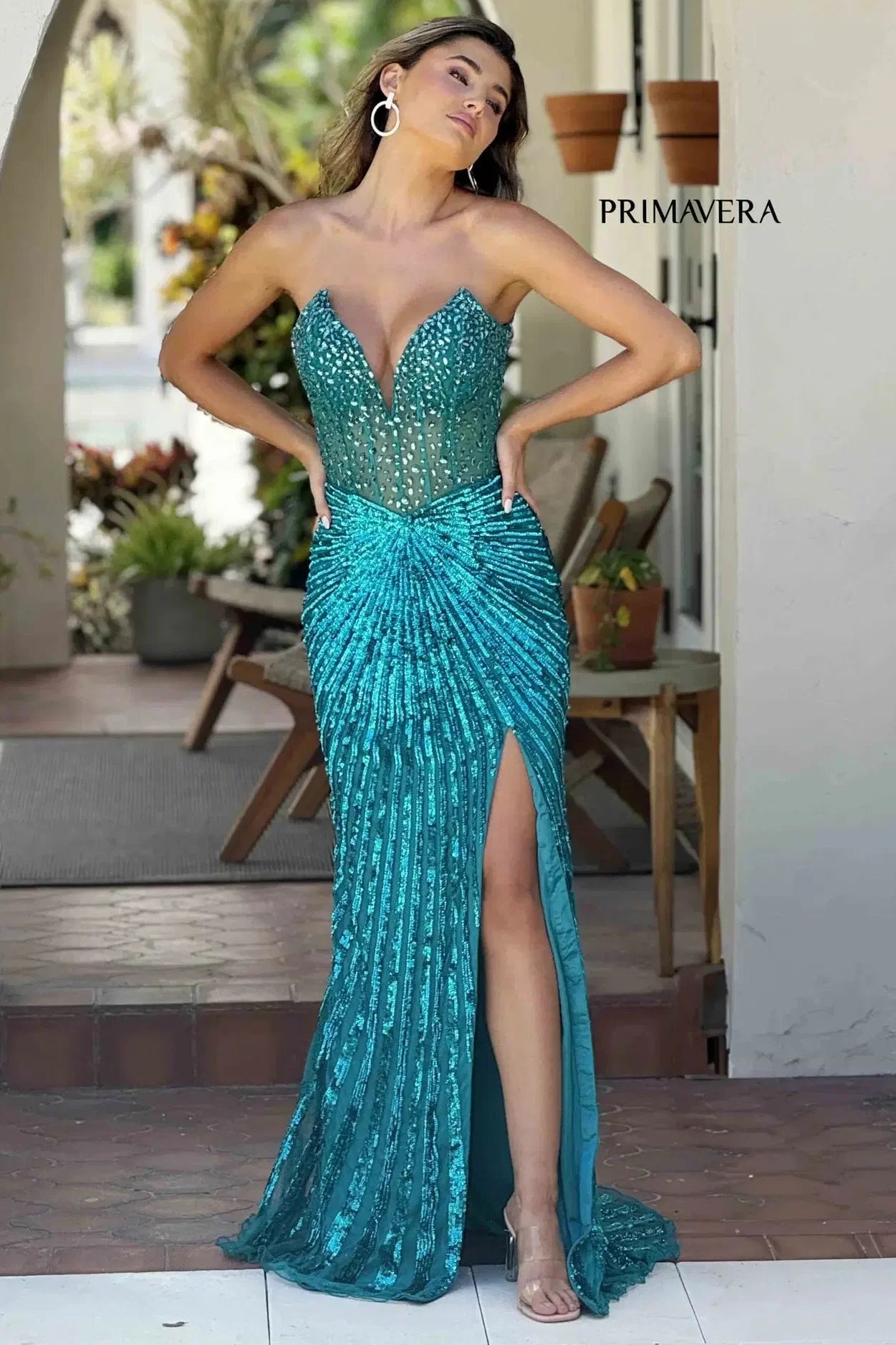 4304 Primavera Strapless Beaded Evening Gown
