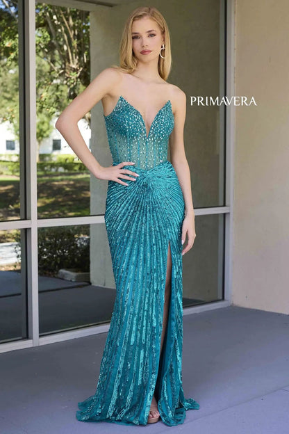 4304 Primavera Strapless Beaded Evening Gown