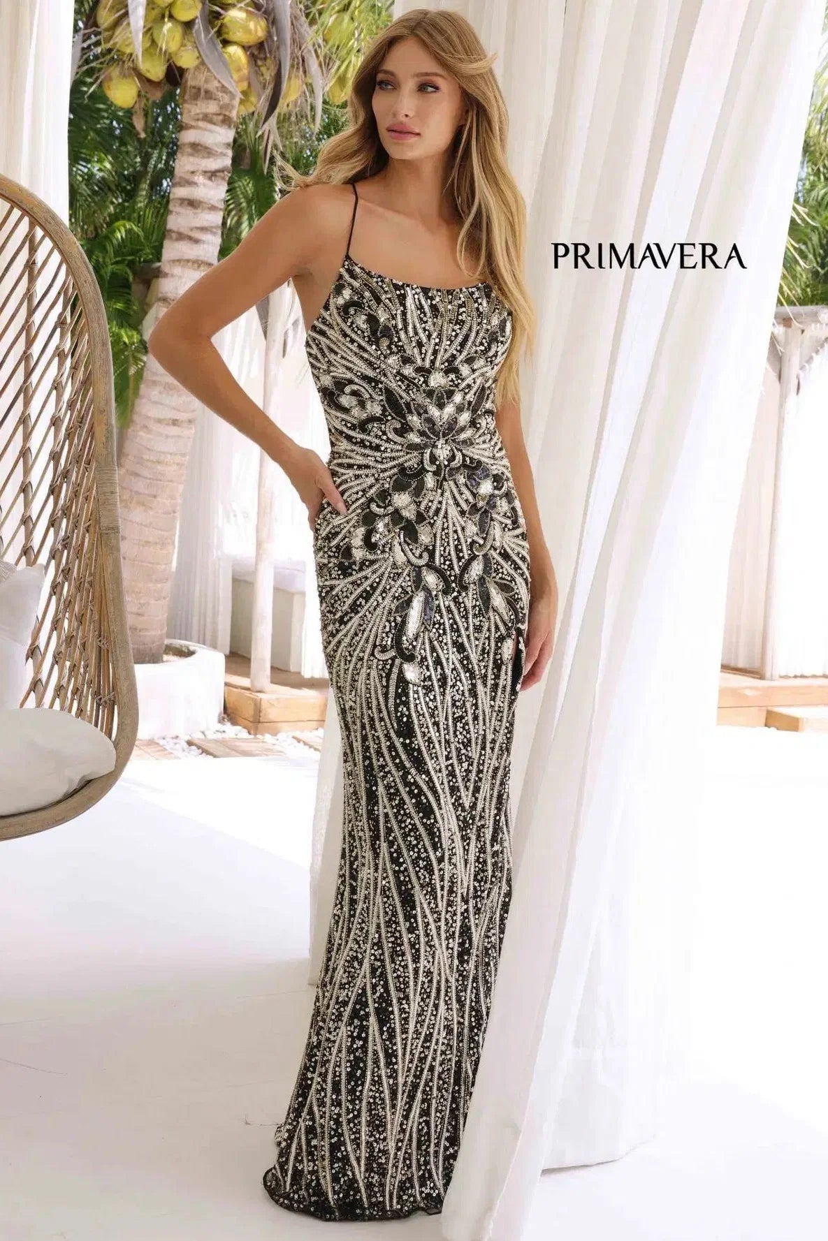 4319 Primavera Long Beaded Evening Gown