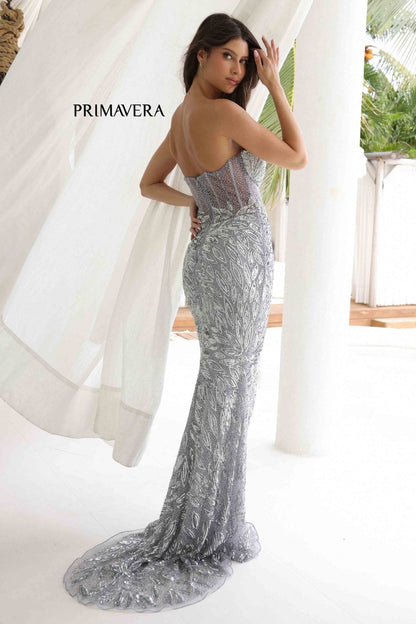 4321 Primavera Floral Beaded Strapless Gown