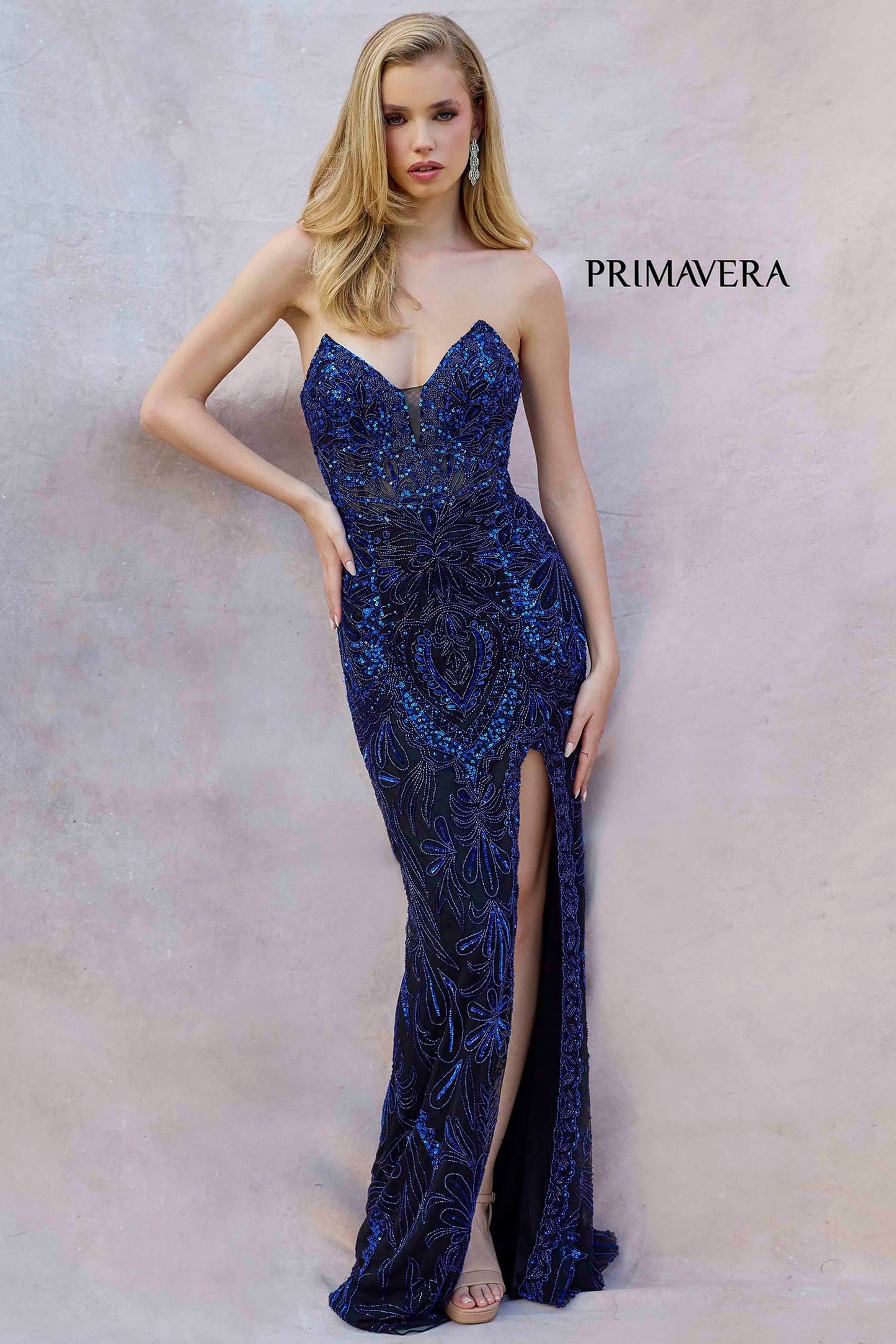 4343 Primavera Beaded Gown With Edgy Open Back