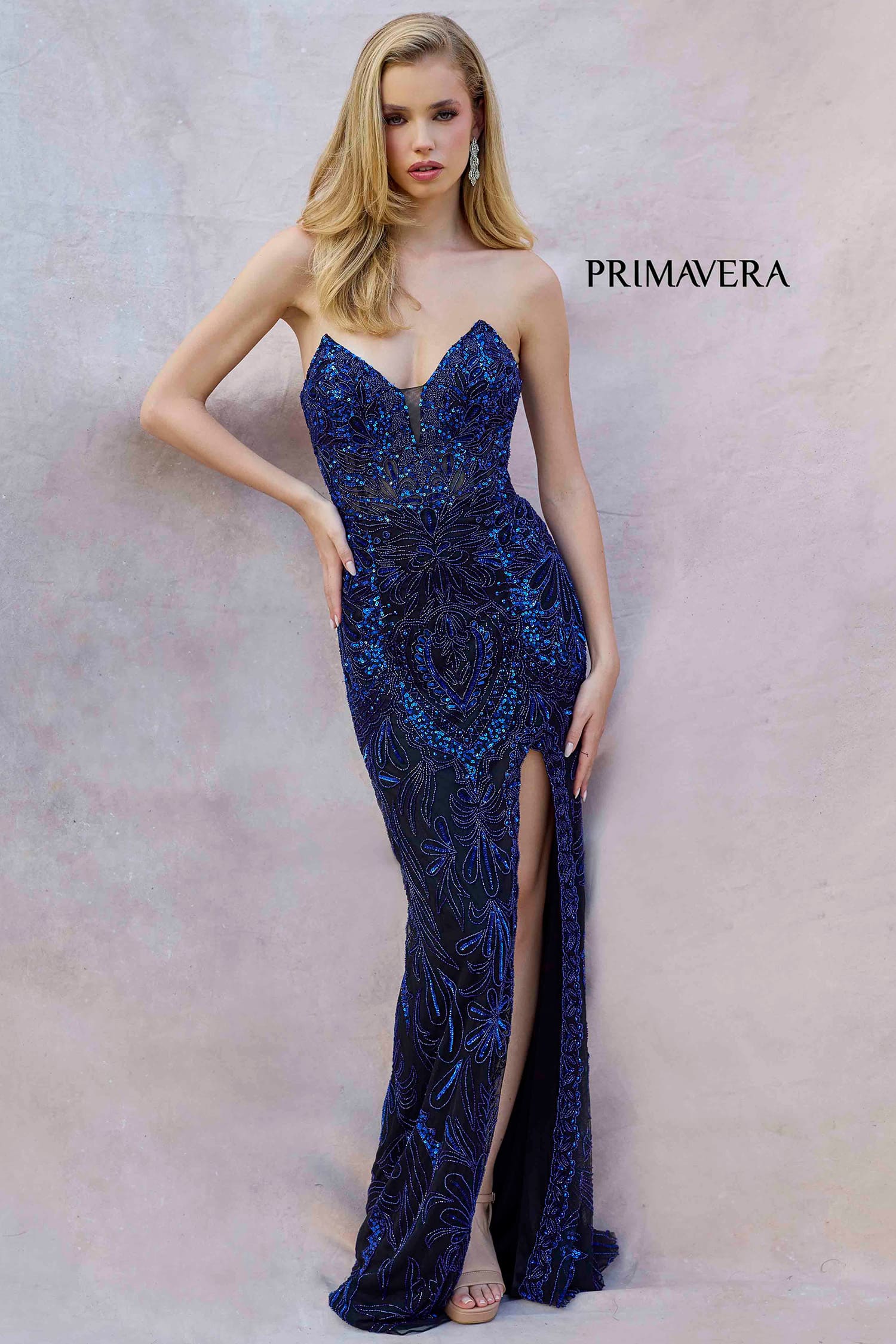4343 Primavera Beaded Gown With Edgy Open Back