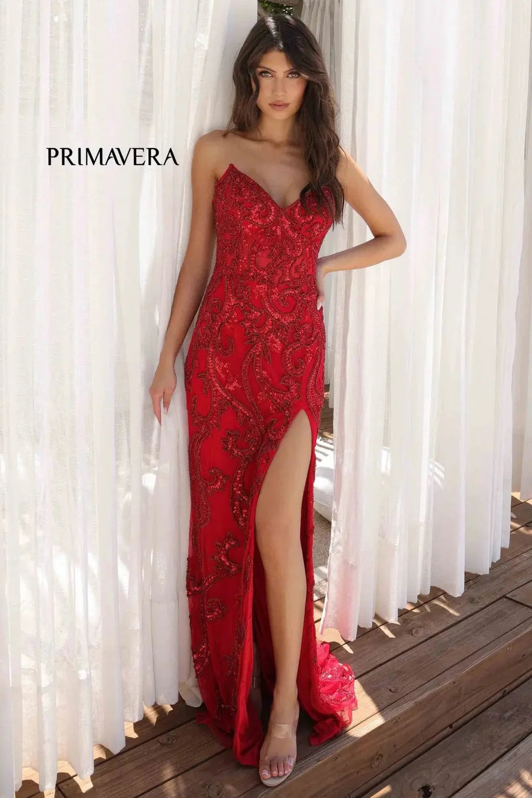 4356 Primavera Strapless Beaded Dress with Corset Back