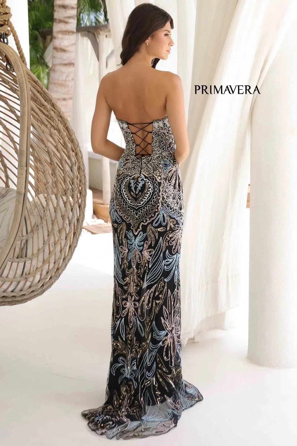 4382 Primavera Strapless Beaded Sequin Gown