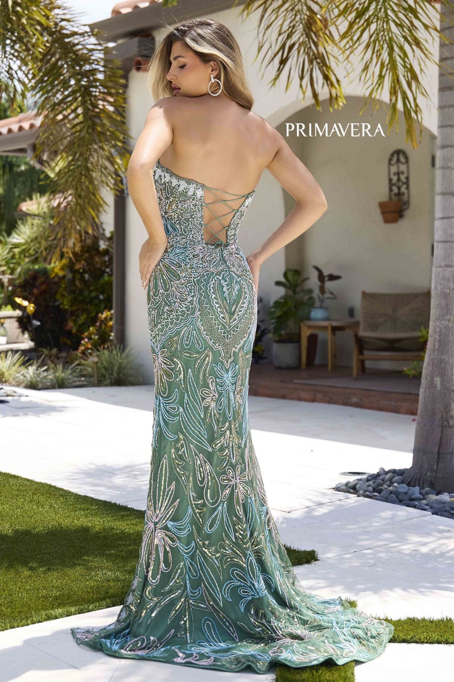 4382 Primavera Strapless Beaded Sequin Gown