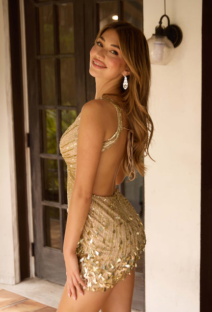 4417 Primavera Starburst Beaded Cocktail Dress