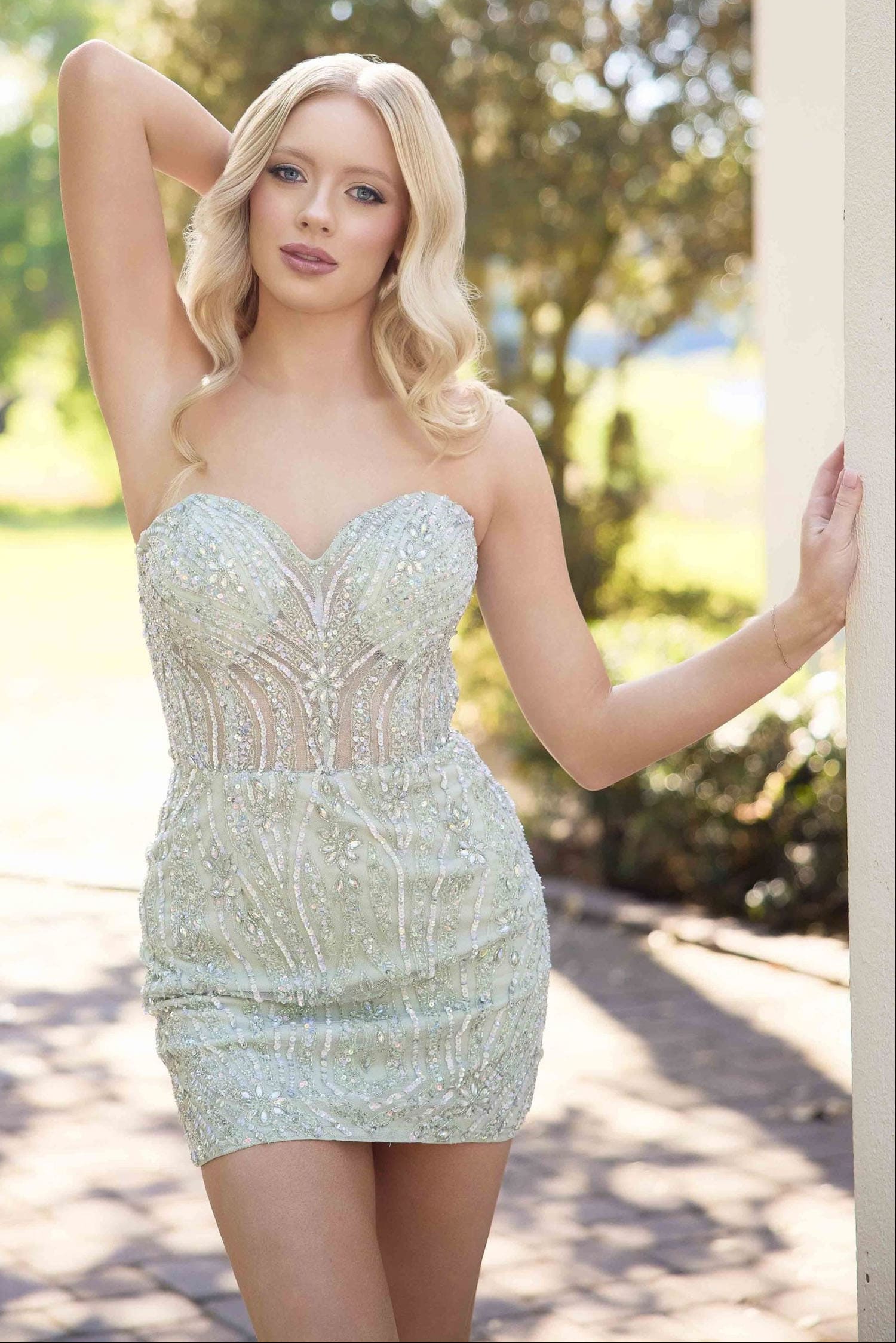 4429 Primavera Beaded Sweetheart Mini Dress
