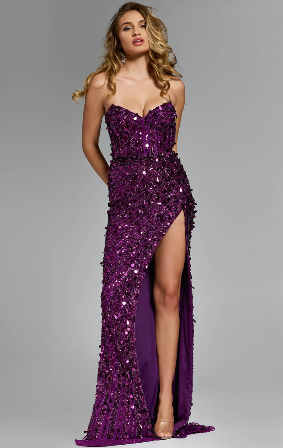 46714 Jovani Purple Strapless Gown with Sequin Embellishments