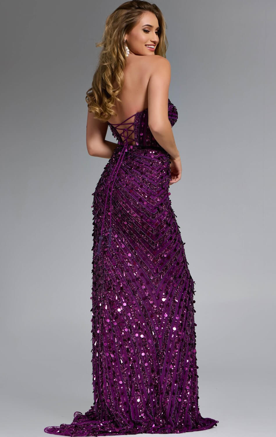 46714 Jovani Purple Strapless Gown with Sequin Embellishments