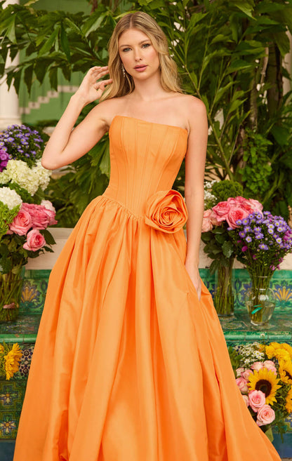 47204 Ava Presley Taffeta Ball Gown With Rosette Detail