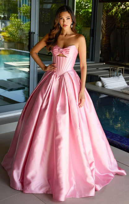 47223 Ava Presley Satin Ball Gown With Corset Bodice
