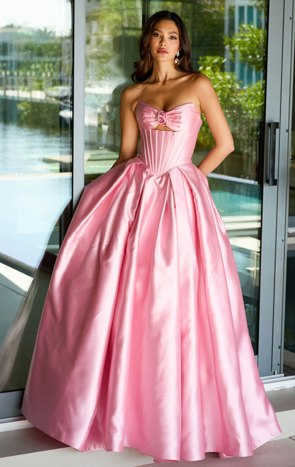 47223 Ava Presley Satin Ball Gown With Corset Bodice