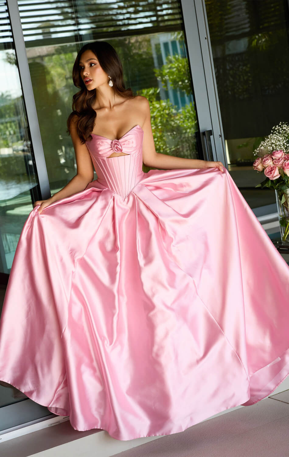 47223 Ava Presley Satin Ball Gown With Corset Bodice
