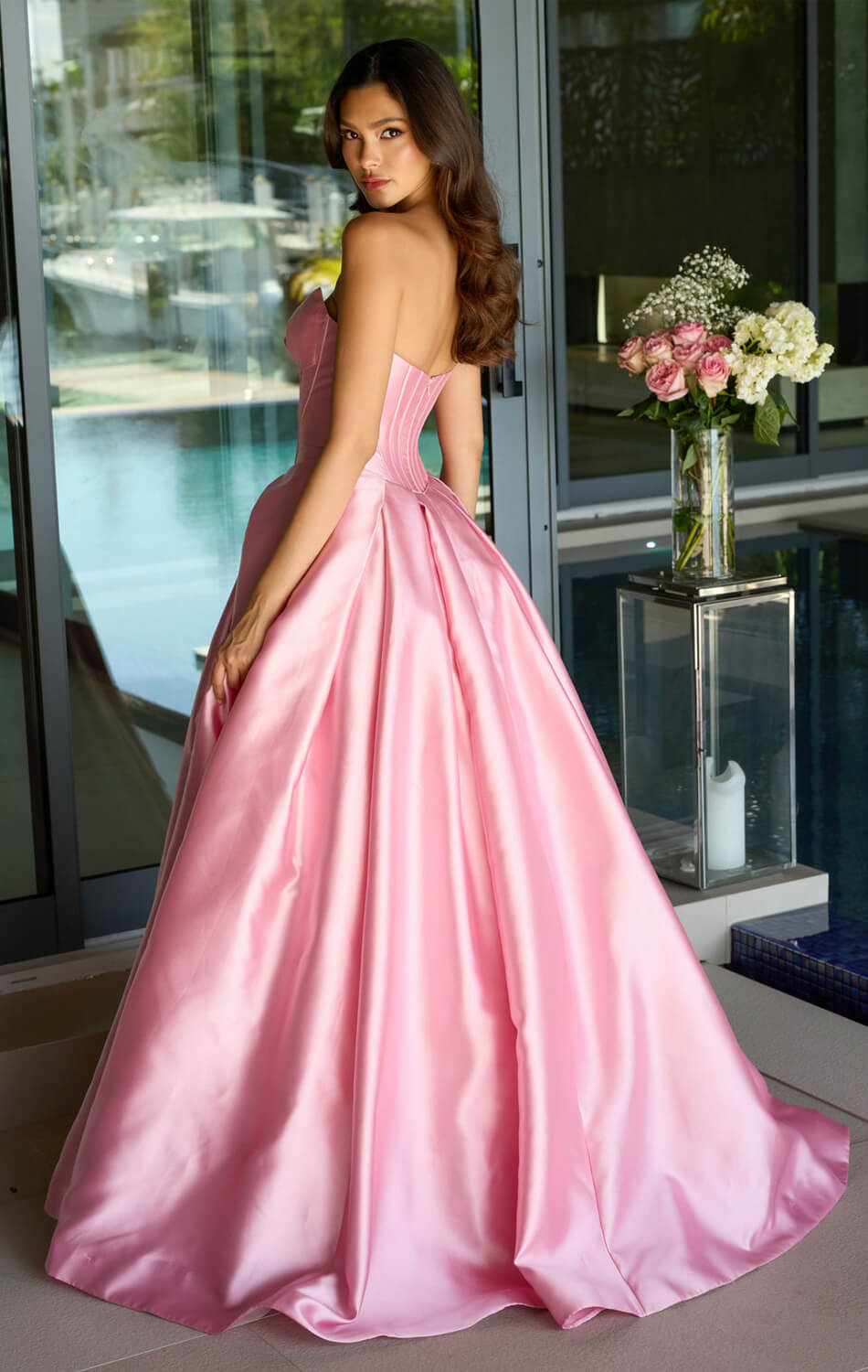 47223 Ava Presley Satin Ball Gown With Corset Bodice