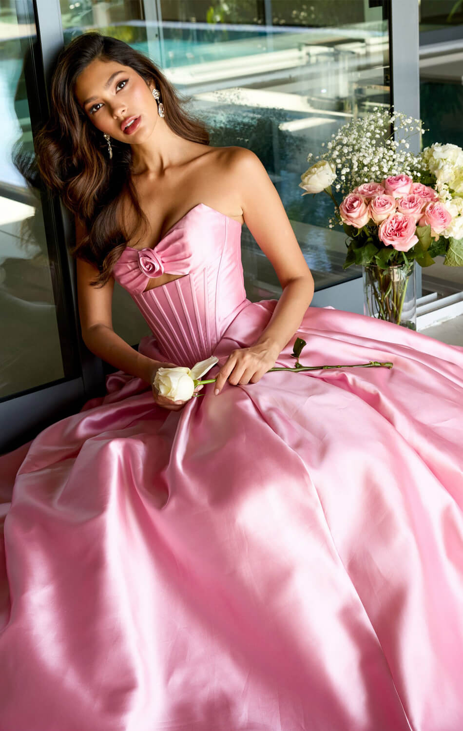 47223 Ava Presley Satin Ball Gown With Corset Bodice