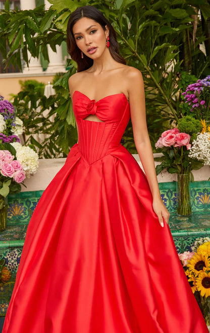 47223 Ava Presley Satin Ball Gown With Corset Bodice