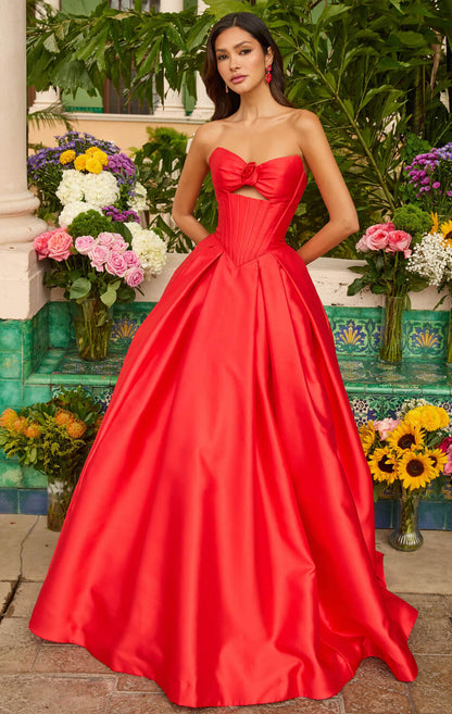 47223 Ava Presley Satin Ball Gown With Corset Bodice
