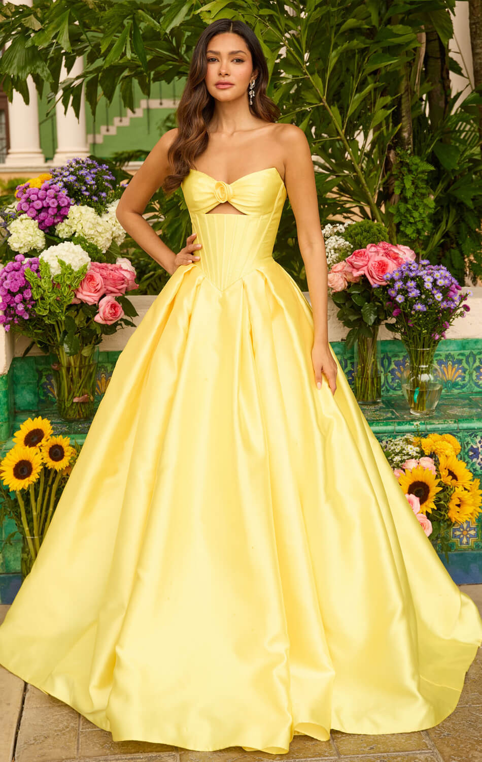 47223 Ava Presley Satin Ball Gown With Corset Bodice
