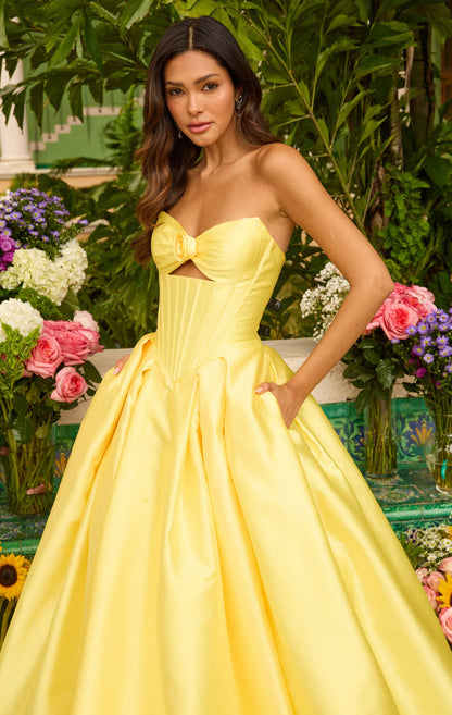 47223 Ava Presley Satin Ball Gown With Corset Bodice
