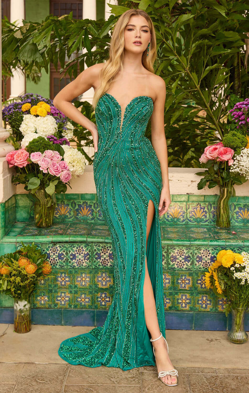 47230 Ava Presley Shimmering Swirl Sequin Gown