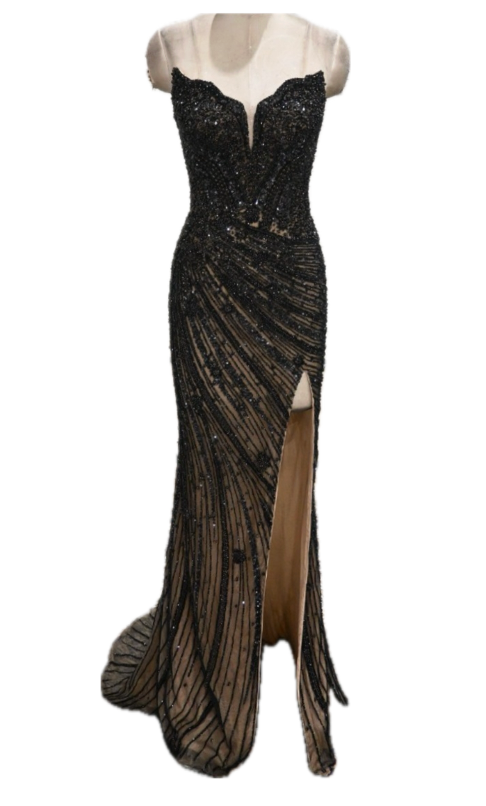 47244 Ava Presley Strapless Beaded Evening Gown