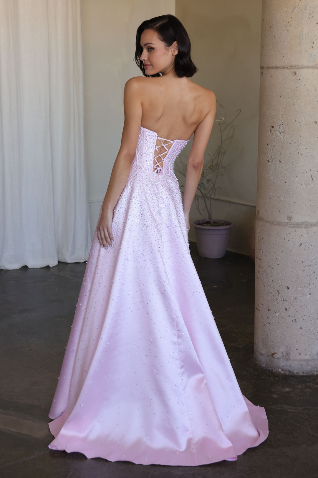 47283 Ava Presley Mikado A- Corset Dress with Pearls